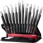 Antonki 12 Pack Precision Tweezers Set for Craft, Soldering, Jewelry, Facial Hair, Eyebrow, Ingrown Hair Removal, Eyelash Extension- with Case