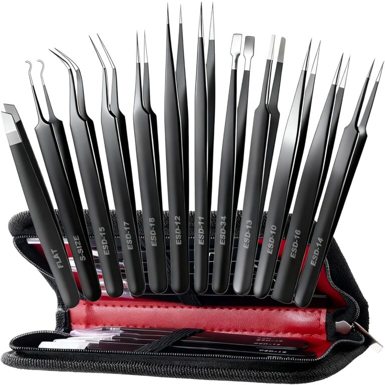 Antonki 12 Pack Precision Tweezers Set for Craft, Soldering, Jewelry, Facial Hair, Eyebrow, Ingrown Hair Removal, Eyelash Extension- with Case
