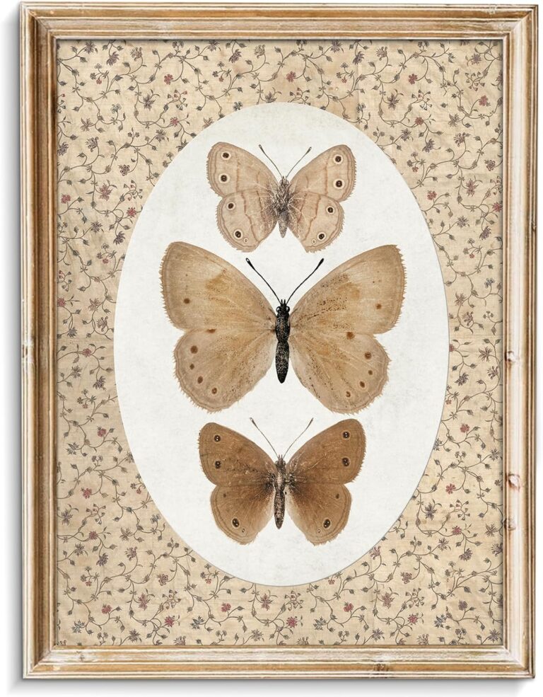 uniro Vintage Butterfly Canvas Wall Art, Bedroom Bathroom Shelf Retro Butterfly Illustration Room Decor, Canvas Prints, Posters Wall Decor Antique Paintings Home Farmhouse Wall Decor