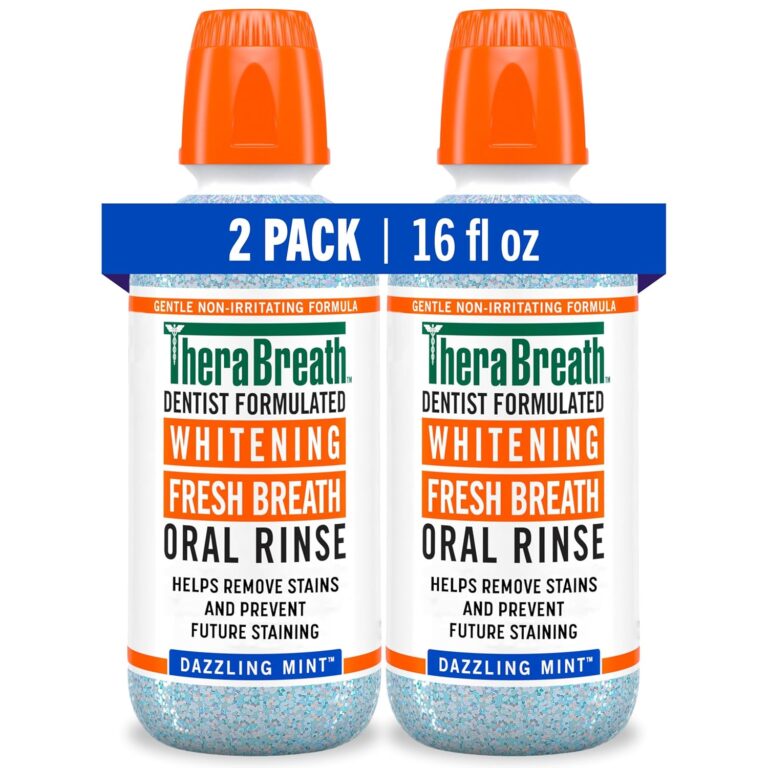 TheraBreath Whitening Mouthwash, Dazzling Mint, Dentist Formulated, 16 Fl Oz (2-Pack)