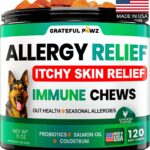 Dog Allergy Relief Chews - Dog Itch Relief - Probiotics, Omega 3 Fish Oil + Colostrum - Itchy Skin - Seasonal Allergies - Anti Itch Support & Hot Spots - Immune Health Supplement - Made in USA