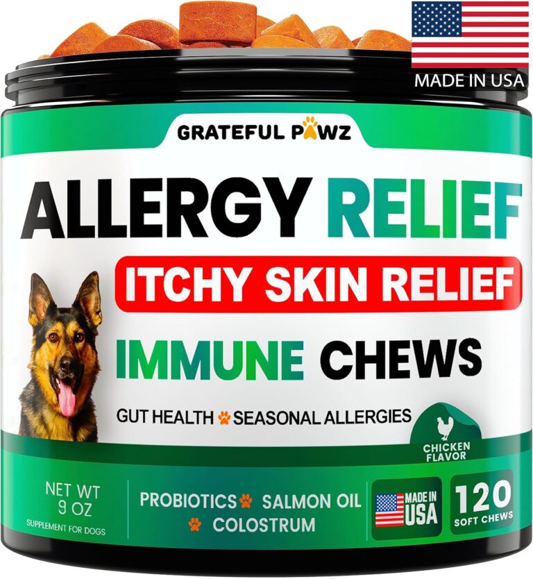 Dog Allergy Relief Chews - Dog Itch Relief - Probiotics, Omega 3 Fish Oil + Colostrum - Itchy Skin - Seasonal Allergies - Anti Itch Support & Hot Spots - Immune Health Supplement - Made in USA
