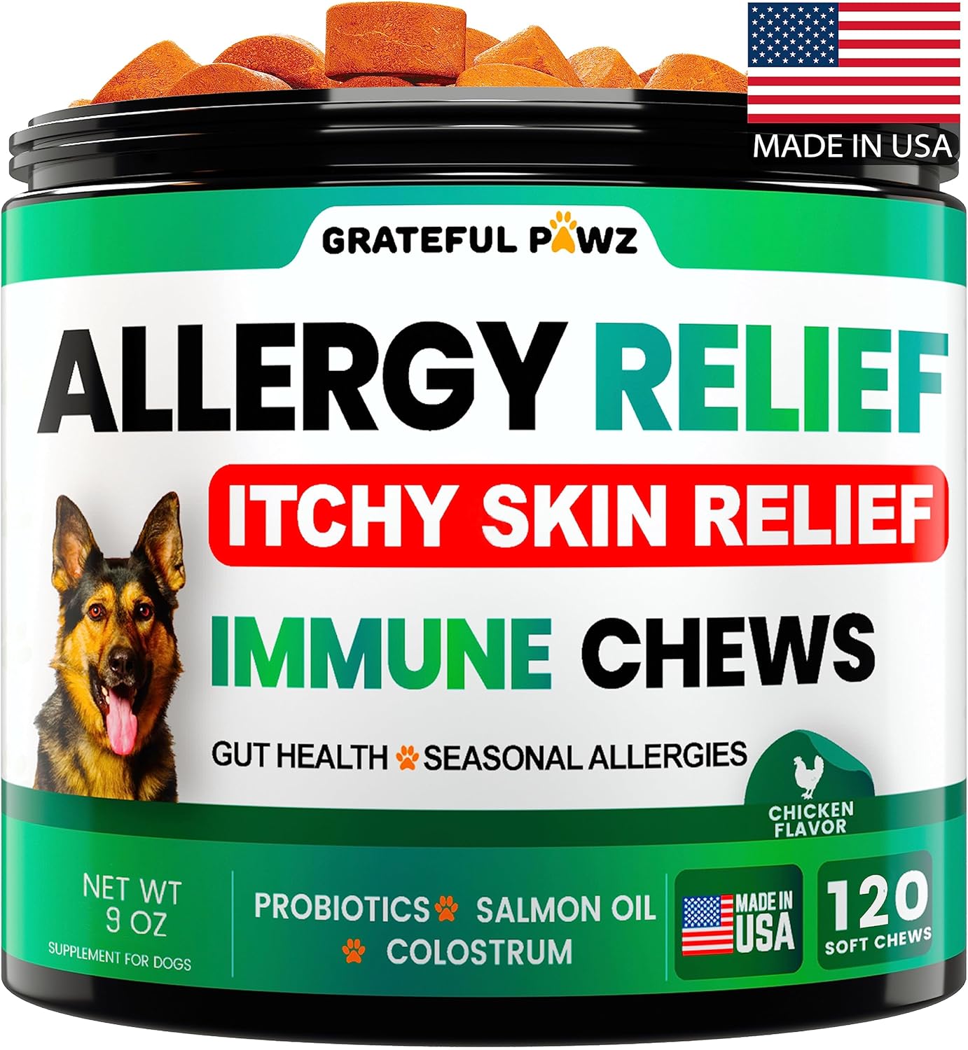 Dog Allergy Relief Chews - Dog Itch Relief - Probiotics, Omega 3 Fish Oil + Colostrum - Itchy Skin - Seasonal Allergies - Anti Itch Support & Hot Spots - Immune Health Supplement - Made in USA Dog Allergy Relief Chews - Dog Itch Relief - Probiotics, Omega 3 Fish Oil + Colostrum - Itchy Skin - Seasonal Allergies - Anti Itch Support & Hot Spots - Immune Health Supplement - Made in USA