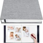Photo Album Self Adhesive 3x5 4x6 5x7 6x8 8x10 8.5x11 11x10.6 Magnetic Scrapbook Album DIY Length 11x10.6 Inch 40 Pages Linen Cover DIY Photo Album with A Metallic Pen and and Plastic Board(Grey)