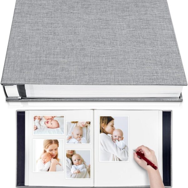 Photo Album Self Adhesive 3x5 4x6 5x7 6x8 8x10 8.5x11 11x10.6 Magnetic Scrapbook Album DIY Length 11x10.6 Inch 40 Pages Linen Cover DIY Photo Album with A Metallic Pen and and Plastic Board(Grey)