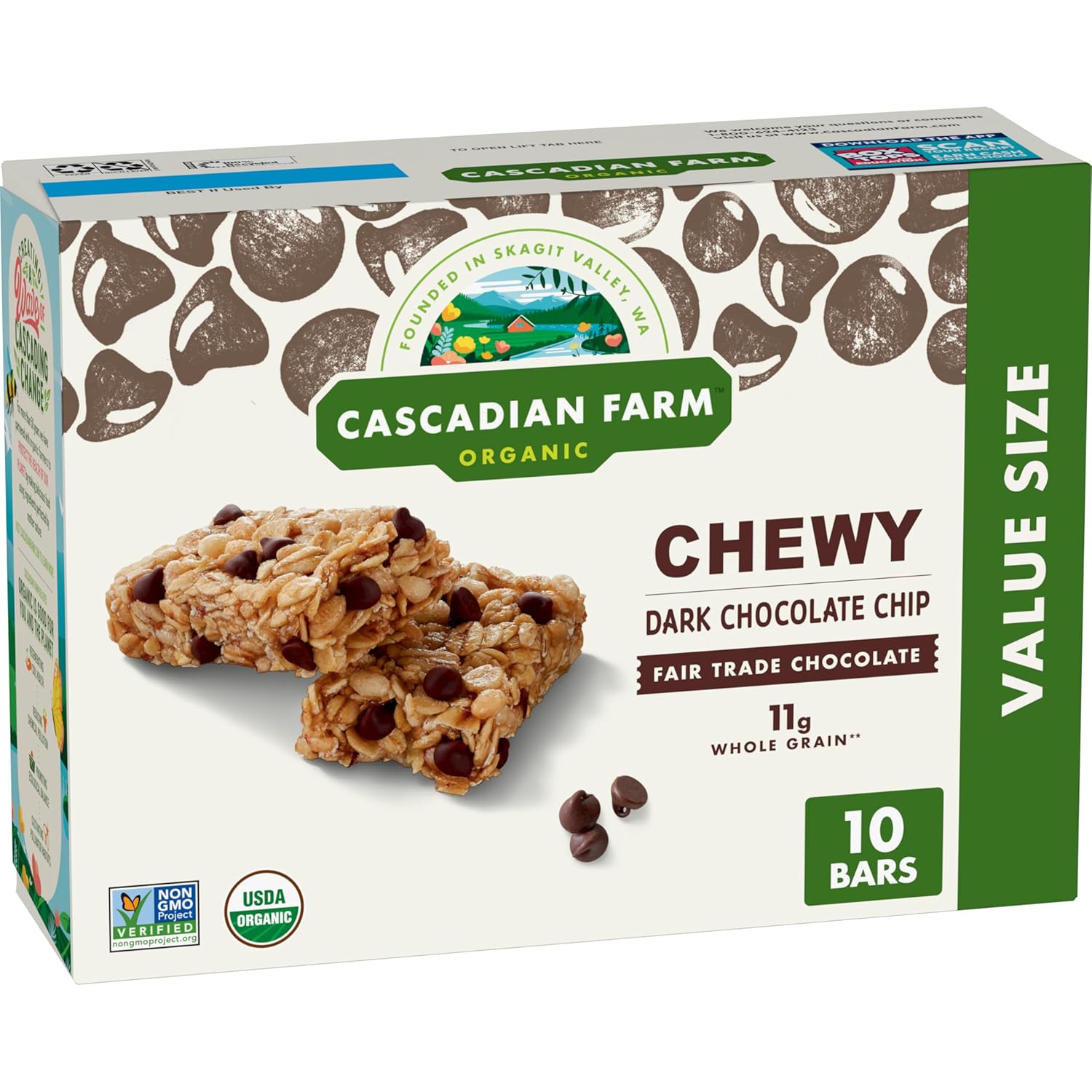 Cascadian Farm Organic Chewy Granola Bars, Dark Chocolate Chip, Value Size, 10 Bars, 12.3 oz Cascadian Farm Organic Chewy Granola Bars, Dark Chocolate Chip, Value Size, 10 Bars, 12.3 oz