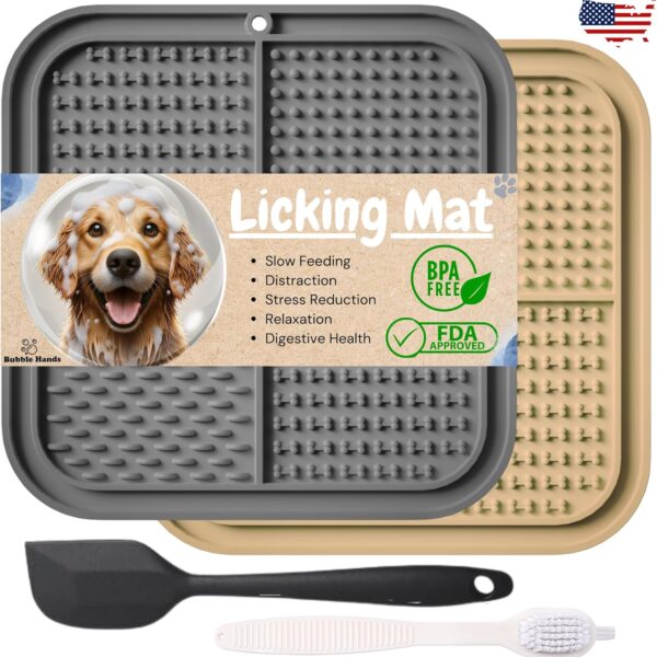 Dog Lick Mat - 2 Pack Slow Feeder for Dogs & Cats to Keep Them Busy Ideal for Grooming & Bathing - Anxiety Relief & Calming