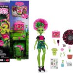 Monster High Self-Scare Secrets Venus McFlytrap Doll and Accessories Set with 13 Realistic Surprises Like Haircare Products, Bonnet and Plant