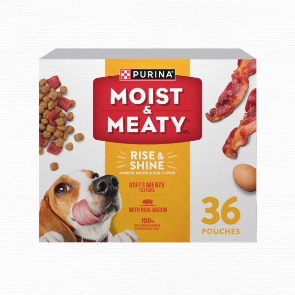 Purina Moist and Meaty Rise and Shine Awaken Bacon and Egg Flavor Soft Dog Food Pouches - 36 ct. Box