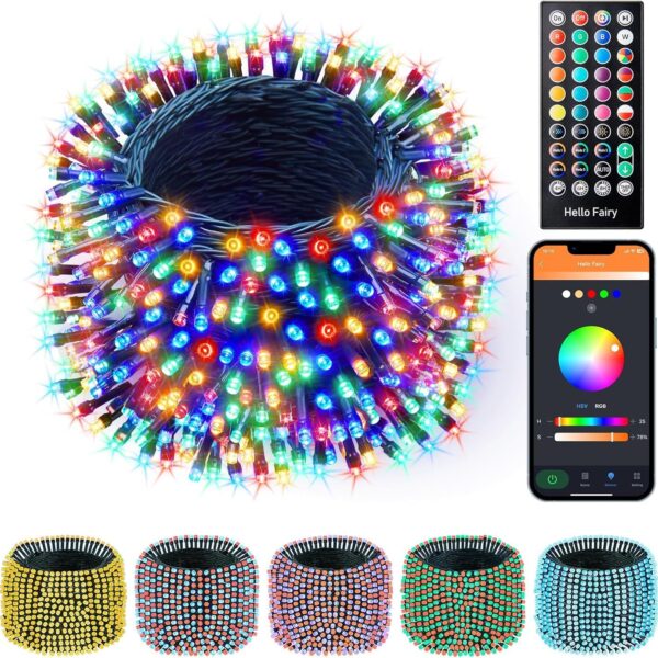 Minetom Color Changing Christmas Lights Outdoor, 99Ft 300 LED Smart RGB String Light App Controlled, Dimmable Timer Twinkle Christmas Lights, Xmas Plug in for Xmas Tree Party Decor