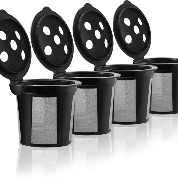 4 Reusable K Cups for Keurig K Supreme, K Supreme Plus, K Slim with Multistream Technology, K-Duo Hot & Iced Single Serve (Gen 2) - 4 Black Refillable Kcups Coffee Filters for Keurig Coffee Makers