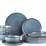 GBHOME Ceramic Dinnerware Sets for 4, 12 Pieces Stoneware Plates and Bowls Sets, Reactive Glaze Dishes -Scratch Resistant, Dishwasher&Microwave Safe, Space Blue