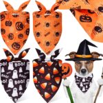 12 Pcs Reversible Halloween Dog Bandanas Bulk Double Sided Spider Pumpkin Corn Candy Patterns Bandanas for Cats Adjustable Pets Triangle Scarves Party for Small Medium Large
