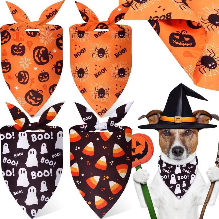 12 Pcs Reversible Halloween Dog Bandanas Bulk Double Sided Spider Pumpkin Corn Candy Patterns Bandanas for Cats Adjustable Pets Triangle Scarves Party for Small Medium Large