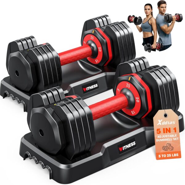 XDDIAS Adjustable Dumbbell Set of 2, 25/55/80LB Dumbbell Set-Fast Adjust Weights Set, 5/10/16 in 1 Free Weights Dumbbells Set with Anti-Slip Metal Handle, Compact Size for Men/Women Home Gym Equipment