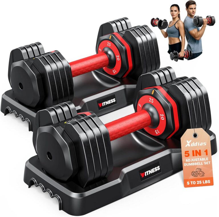 XDDIAS Adjustable Dumbbell Set of 2, 25/55/80LB Dumbbell Set-Fast Adjust Weights Set, 5/10/16 in 1 Free Weights Dumbbells Set with Anti-Slip Metal Handle, Compact Size for Men/Women Home Gym Equipment