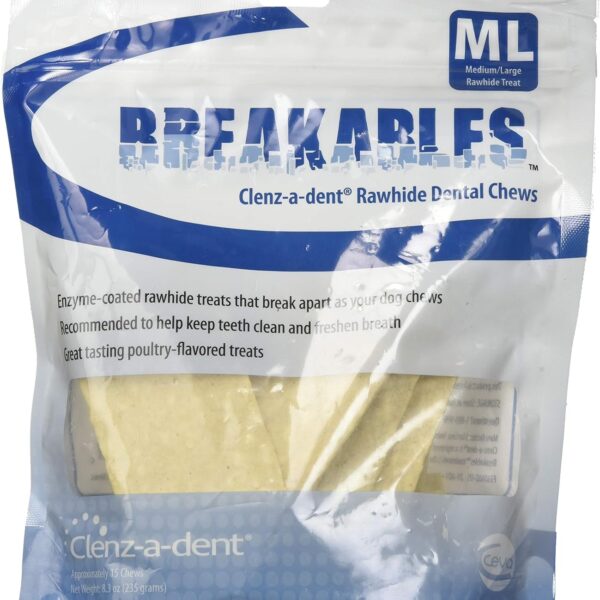 CEVA Animal Health Breakables Clenz-A-Dent Rawhide Dental Chews for Dogs, Medium/Large/11-50 lb/15 Count