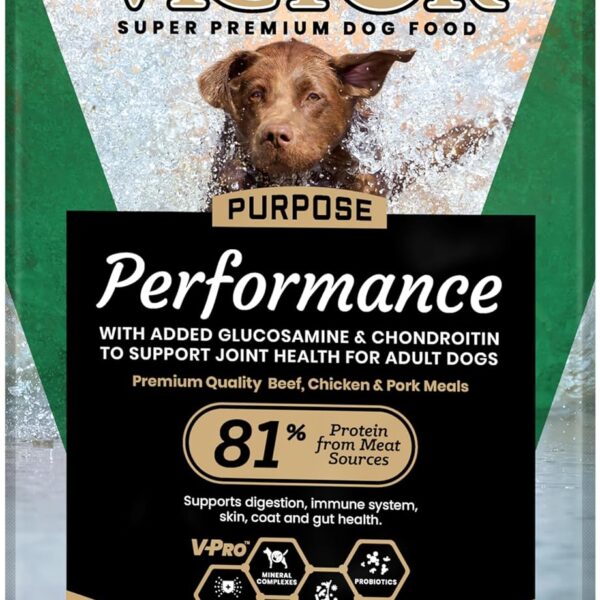 VICTOR Super Premium Dog Food  Performance Dry Dog Food from Beef, Chicken and Pork Meal  26% Protein for Active Adult Dogs  Includes Glucosamine and Chondroitin for Hip and Joint Health, 40lbs