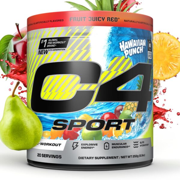 Cellucor C4 Sport Pre Workout Powder - NSF Certified for Sport - Elite Hydration - 200mg Caffeine + Creatine + Beta-Alanine - Electrolytes and Energy Supplement - Hawaiian Punch, 20 Servings