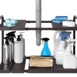 Simple Houseware Under Sink 2-Tier Heavy Duty Expandable Rack Organizer, Adjustable Width 15.7525 Inches with 4 Shelf Height Levels, Bronze