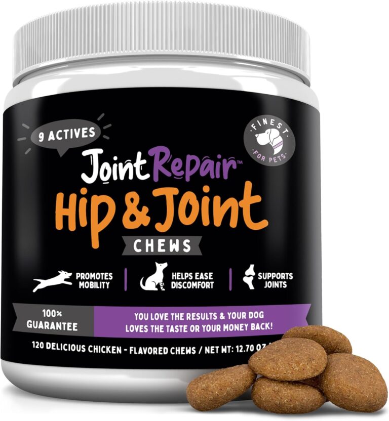 Joint Repair Dog Hip and Joint Supplement with Glucosamine, Chondroitin, Omega 3, MSM & Turmeric. Supports Hip & Joint Health, Mobility & Cartilage Development. 120 Chicken Flavor Chews, Made in USA