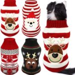 Frienda 4 Pieces Christmas Dog Sweaters Halloween Puppy Holiday Sweaters Santa Reindeer Snowman Snowflake Pumpkin Pet Clothes for Xmas Dog Cat Costume(Cute Pattern,Large)