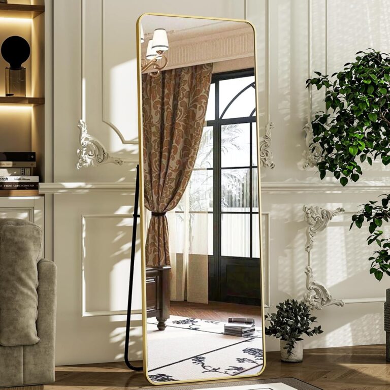 HARRITPURE 56"x21" Full Length Mirror, Gold Rounded Corner Aluminum Frame Floor Standing Mirror Hanging/Leaning Wall for Living Room Bedroom Cloakroom