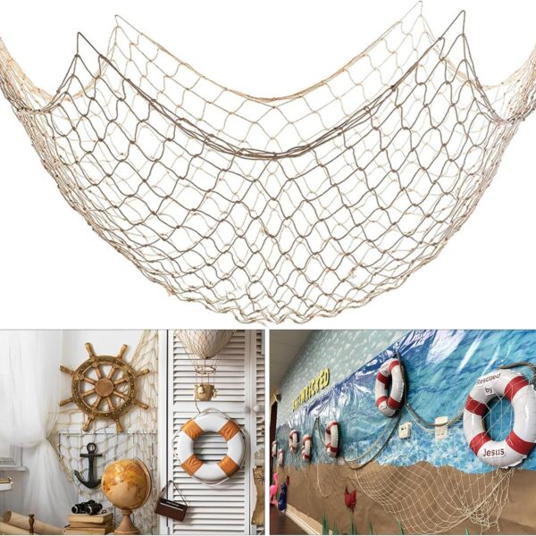 Fish Net Decorations for Party, 2mm Natural Cotton Hawaiian Party Fish Net Decorative, Nautical Themed Cotton Fishnet Room Under The Sea Ocean Beach Party Decor (1)