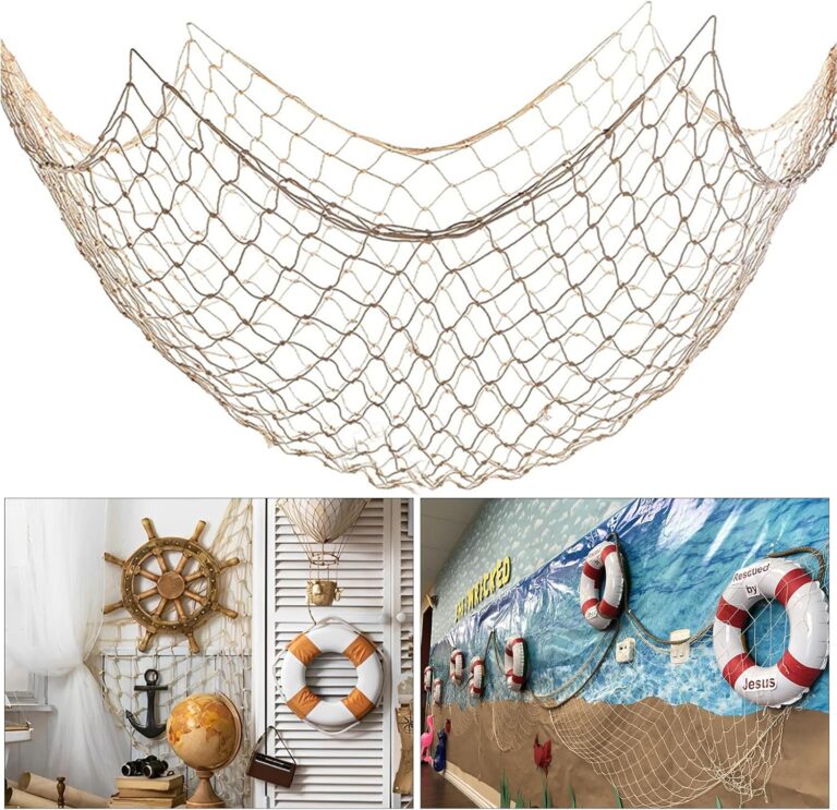 Fish Net Decorations for Party, 2mm Natural Cotton Hawaiian Party Fish Net Decorative, Nautical Themed Cotton Fishnet Room Under The Sea Ocean Beach Party Decor (1)