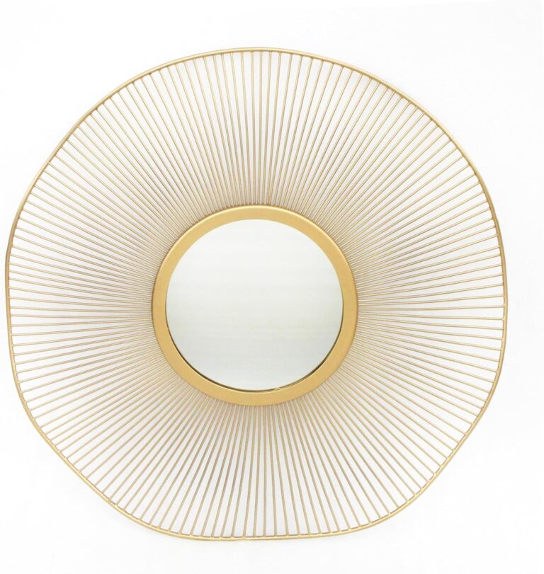 Gold Round Mirror 31 Inch with Sunburst Design - Large Circle Brass for Bathroom, Bedroom, Living Room, Hallway Decor, Hanging Big Golden Circular Mirror