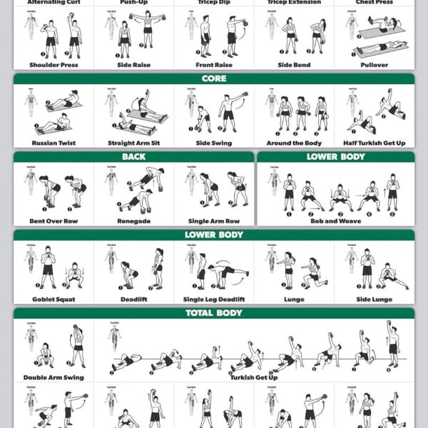 Palace Learning QUICKFIT Kettlebell Workout Exercise Poster | Illustrated Guide | Kettle Bell Routine (Laminated, 18" x 24")
