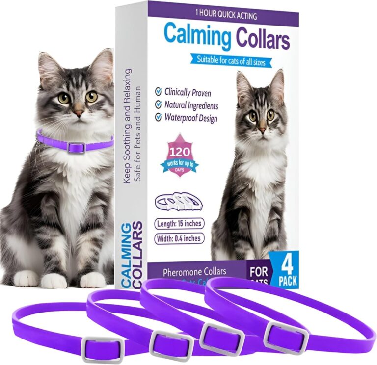 4-Pack Cat Calming Collar - 120 Days of Continuous Calm - Pheromone Anxiety Relief for Cats & Kittens - Reduces Scratching, Meowing & Urine Marking - Adjustable & Safe Waterproof Breakaway Design
