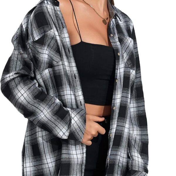 Deer Lady Plaid Flannel Shirts for Women Buffalo Plaid Shirts Oversized Long Sleeve Casual Button Down Blouse Top