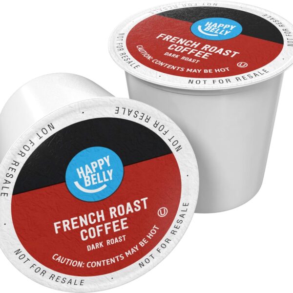 Amazon Brand - Happy Belly Dark Roast Coffee Pods, French Roast, Compatible with Keurig 2.0 K-Cup Brewers, 100 Count