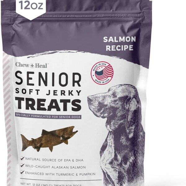 Seniors Soft Jerky Salmon Dog Treats - 12 oz of Omega Dog Joint Supplement, Wild Caught Salmon and Turmeric Jerky - Made in The USA