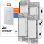 UltraPro Z-Wave Smart Light Dimmer with QuickFit & SimpleWire, 3-Way Ready, Works with Alexa, Google Assistant, ZWave Hub Required, Repeater/Range Extender, White Paddle, 4-Pack, Smart Switch, 54898