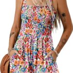 Dokotoo Women's Summer Casual Smocked Rompers Square Neck Sleeveless Loose Shorts Jumpsuits 2026 Beach Vacation Outfits