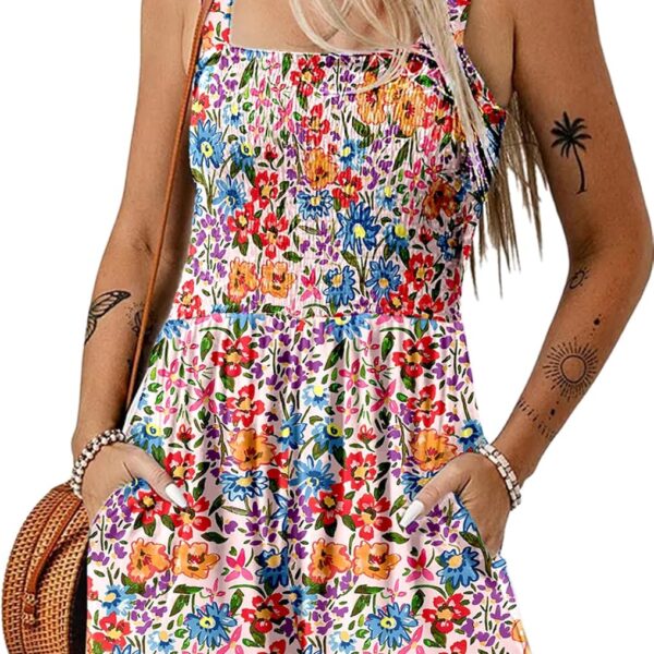 Dokotoo Women's Summer Casual Smocked Rompers Square Neck Sleeveless Loose Shorts Jumpsuits 2026 Beach Vacation Outfits