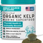 Sea Kelp Powder for Dogs - Thyroid, Dental & Plaque Support, Skin & Coat - Chew + Heal Labs Iodine-Rich 4 oz Kelp Supplement, Immune Health, Natural Seaweed Meal Topper with 5cc Spoon, Made in USA