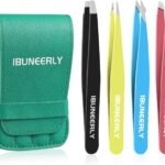 Eyebrows Tweezers Set, 4Pcs Stainless Steel Tweezers for Women with Travel Case, Great Precision for Ingrown Hair, Facial Hair and Splinter Removal