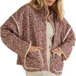 YKR Women's Cropped Puffer Jacket Floral Print Quilted Puffer Jackets Open Front Lightweight Short Jacket Trendy