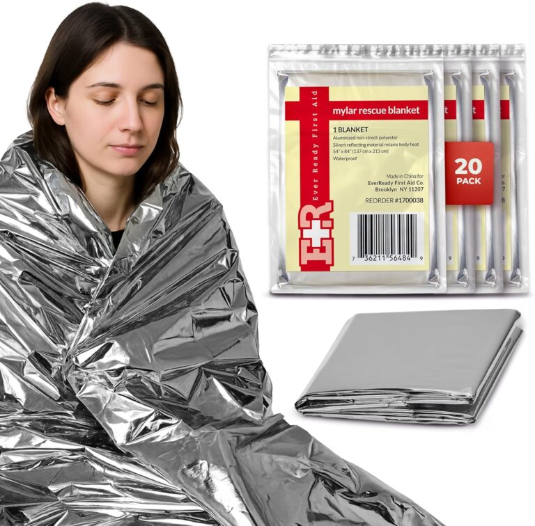 Ever Ready First Aid Mylar Rescue Blanket, Large Silver Thermal Sheet for Emergency and Survival, 54 x 84  20 Count