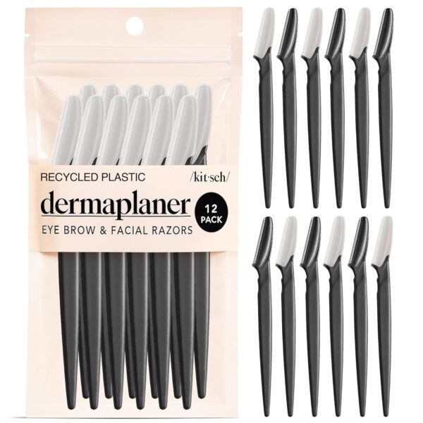 Kitsch Dermaplane Razor for Women Face  Face Razors for Women & Men, Eye Brow Razors & Face Shaver  Exfoliating Facial Razor & Dermaplaner as Skin Care Tool for Smoother Skin - Black, 12 pcs