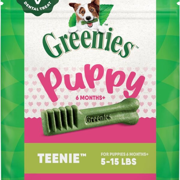 Greenies Dog Treats Veterinarian-Recommended Natural Dental Puppy Treats Teenie Size, 12 oz. Pack, 43 Count