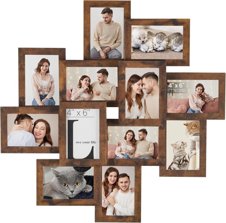 SONGMICS 4x6 Picture Frames Collage Wall Decor, 12-Pack Photo Collage Frame, Multi Picture Frame Set with Glass Front, Assembly Required, Rustic Brown URPF022X01