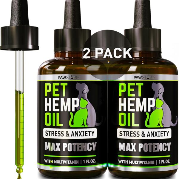 (2 Pack) Hemp Oil for Dogs and Cats - Helps Pets with Anxiety, Pain, Stress, Sleep, Arthritis, Seizures Relief - Cat Anxiety Relief - Omega 3-6-9 - Pet Hemp Oil Drops Treats - Hip and Joint Support