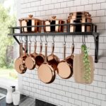 KES 30-Inch Kitchen Pan Pot Rack Wall Mounted Hanging Storage Organizer Wall Shelf with Hooks Matte Black, KUR215S75A-BK