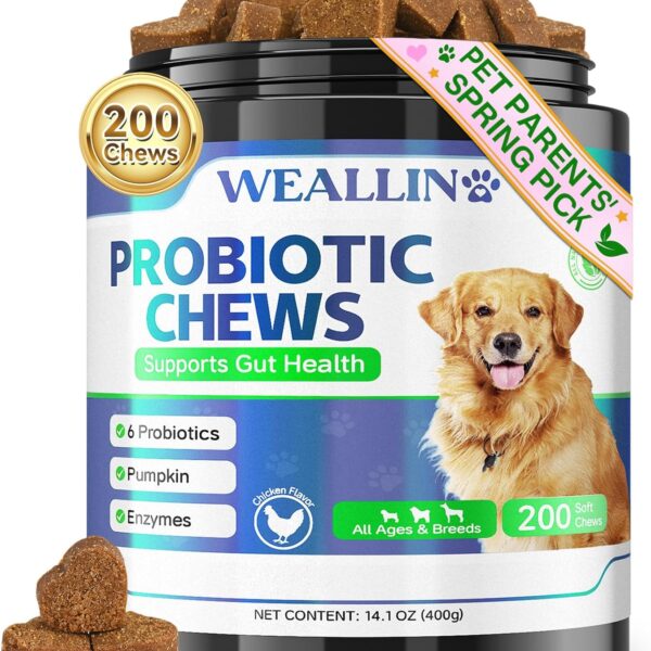200 PCS Probiotics for Dogs - Dog Probiotic Chews for Gut Health, Digestive Support & Itchy Skin Relief Pet Diarrhea Gas Treatment - Probiotics, Digestive Enzymes, Prebiotics, Pumpkin