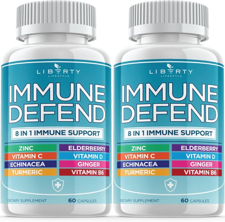 8 in 1 Immune Defense Support, Immunity Vitamins Supplement Booster Zinc 50mg, Vitamin C Elderberry VIT D3 5000 IU, Turmeric Curcumin & Ginger, Echinacea - Allergy Relief for Kids Adults (2 Pack)
