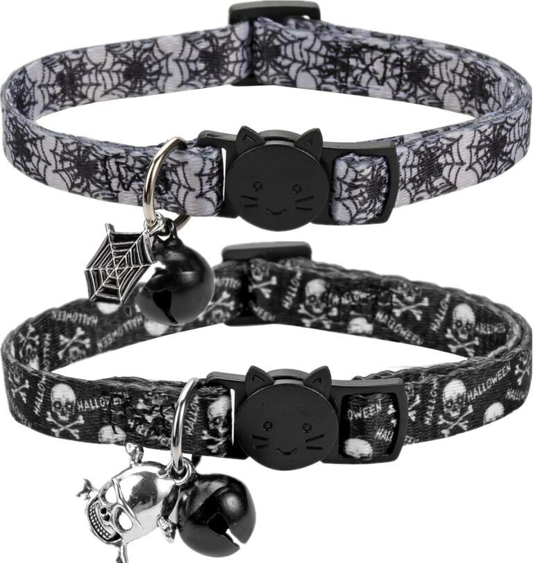 Cat Collar Halloween Set of 2, Skull Cat Collar for Small Dogs, Holiday Kitten Collar with Bell